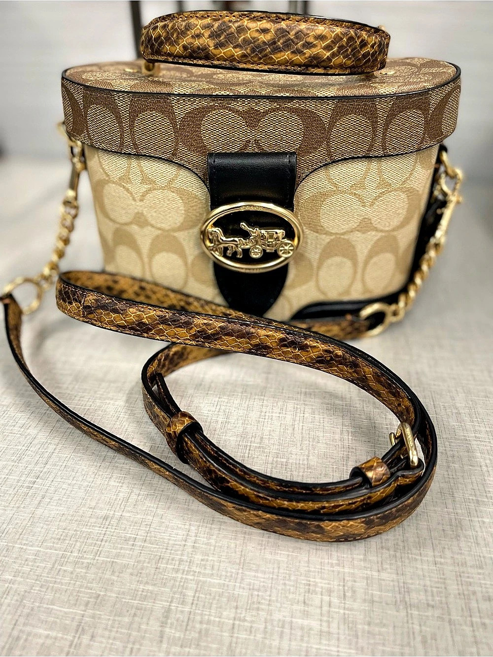 Coach Georgie Gem Crossbody Bag in signature monogram canvas with snakeskin C550